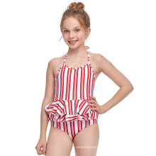 2021 new style Girl Striped Swimwear Cover Up Dress Tie Bottom High Waist Swimwear Kids
